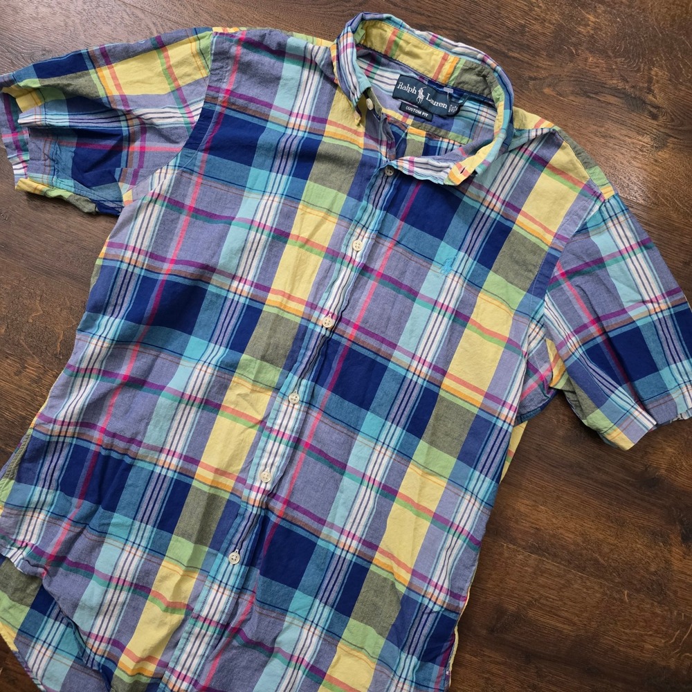 Ralph Lauren Mens Custom Fit Plaid Short Sleeve Button Down Shirt Multicolor M